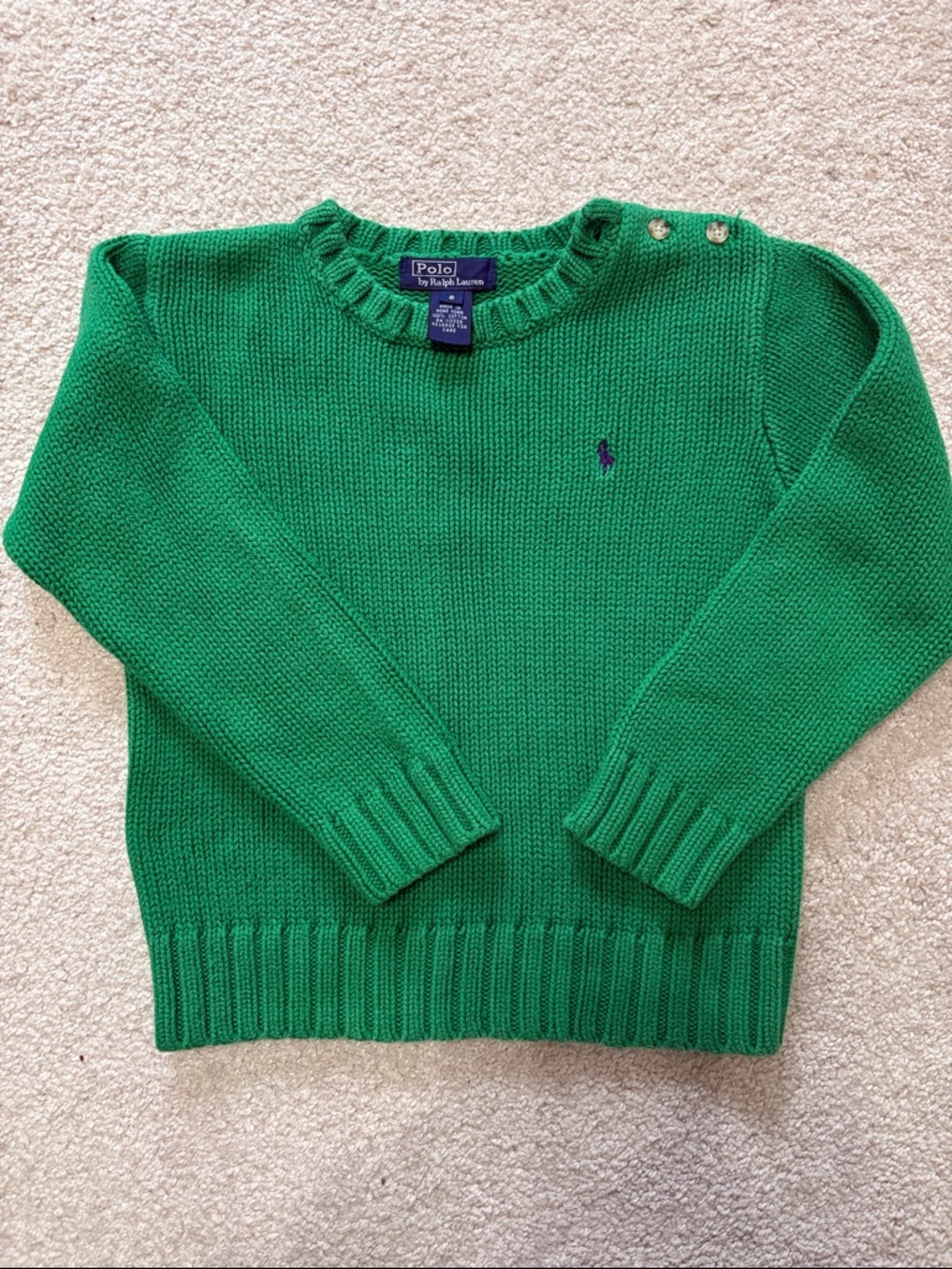 Polo by Ralph Lauren Emerald Green Knit Sweater with Shoulder Buttons